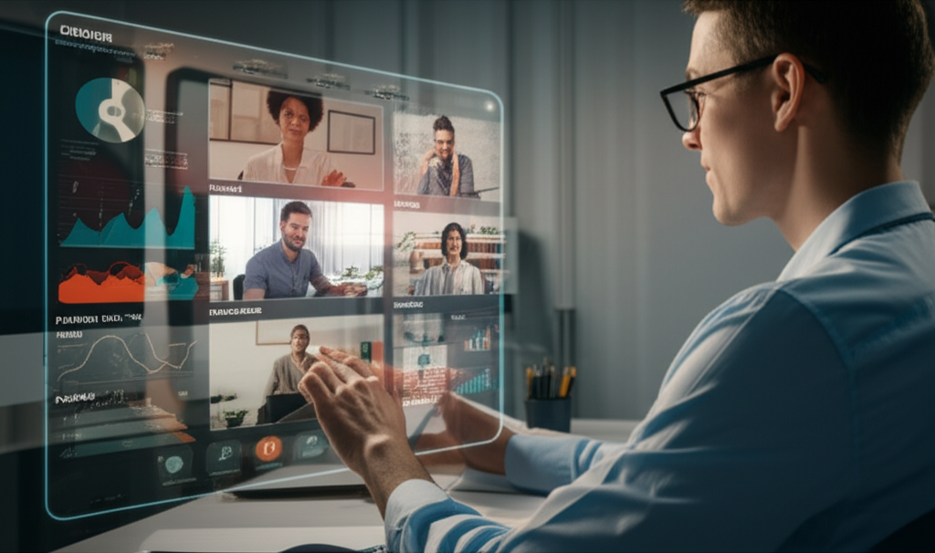 Business manager directly managing a remote team via a digital interface